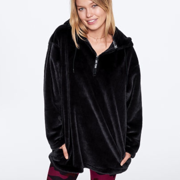 faux fur half zip hoodie